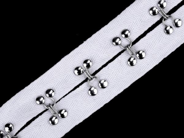 Köperband Weiß Breite 20mm mit Haken und Ösen